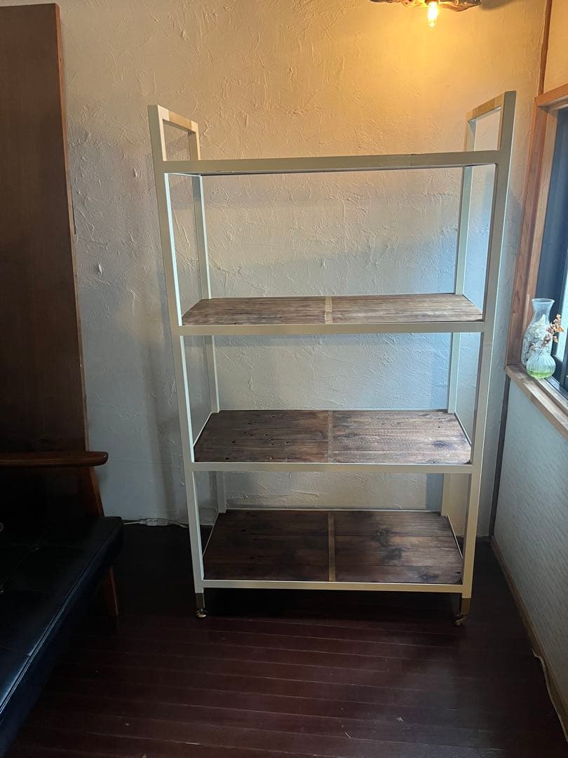 4段オープンシェルフ 木製棚 ホワイトフレーム