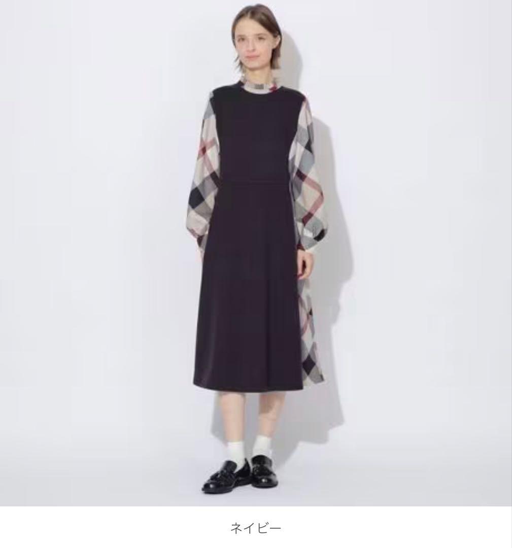 百花【ブルーレーベル・クレストブリッジ】ネイビー 長袖 ワンピース