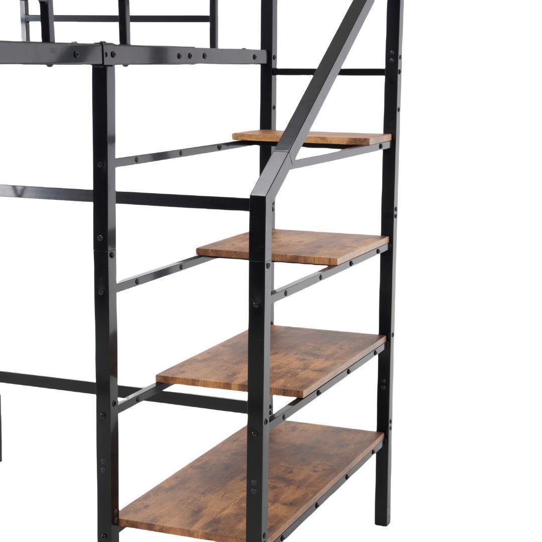 ロフトベッド 階段付き シングル パイプベッド コンセント付き 収納スチール耐震