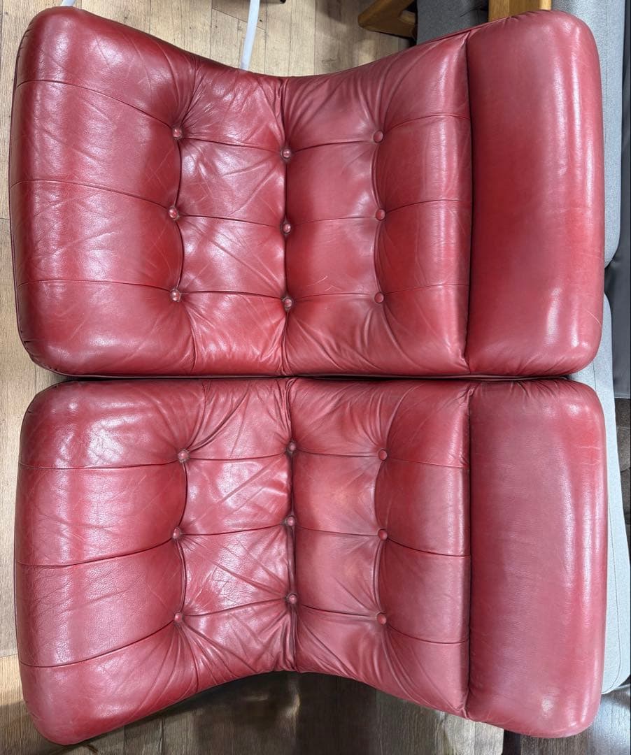 赤色レザー 1人掛けソファ　　2人