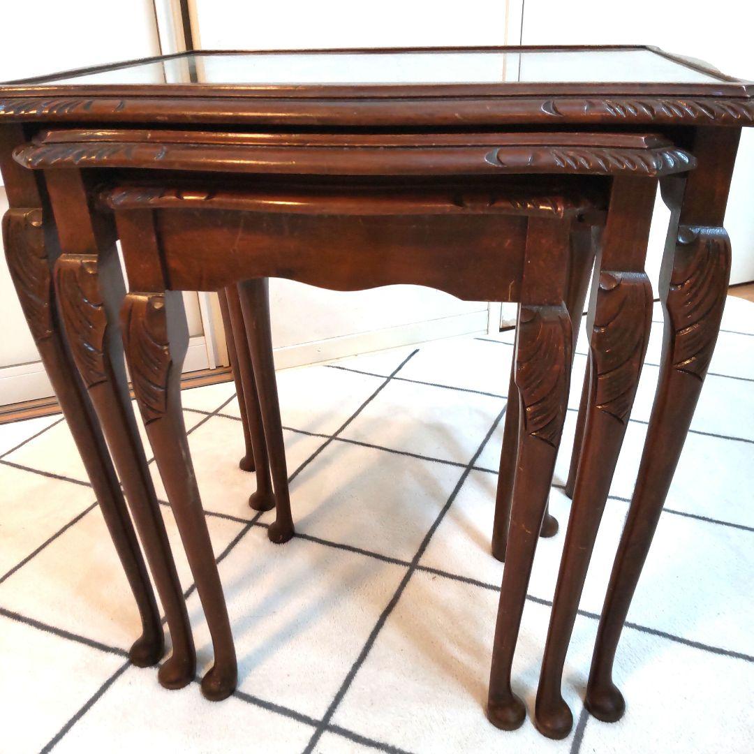 英国 Bevan Funnell ガラストップネストテーブル 猫脚 アンティーク