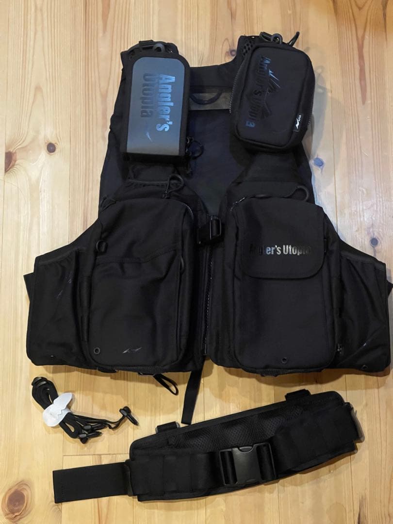 アピア　アングラーズサポート　ベスト　ブラック&ブラック　ハードポーチ付き