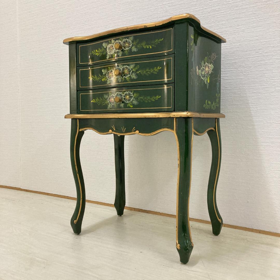 アンティーク調　猫脚　花柄　サイドチェスト　キャビネット　電話台　サイドボード