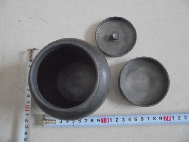 AKa7058　古錫　茶入れ　〇〇堂造　当時物