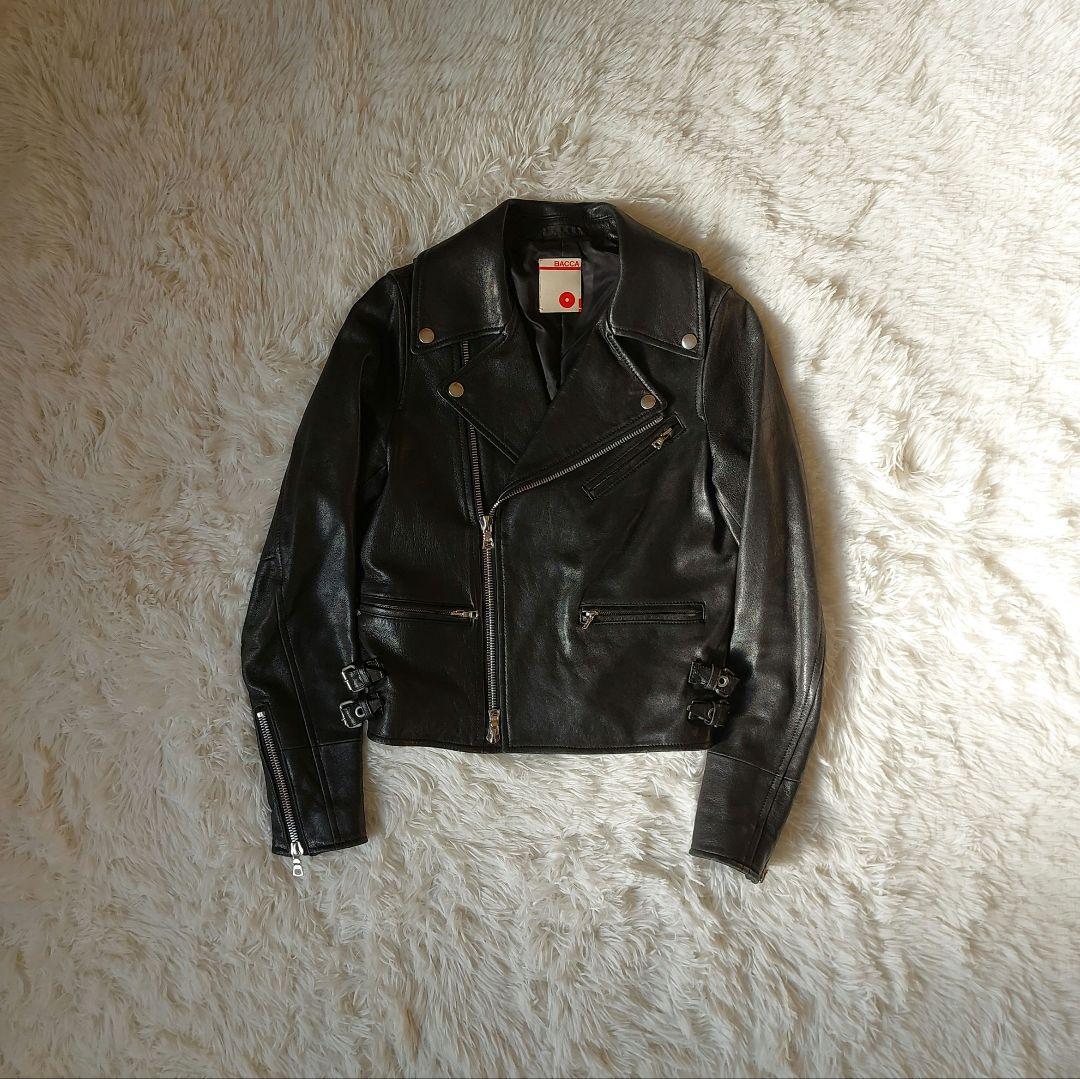 BACCA ラムレザー ダブルライダースジャケット クロップド丈 ブラック