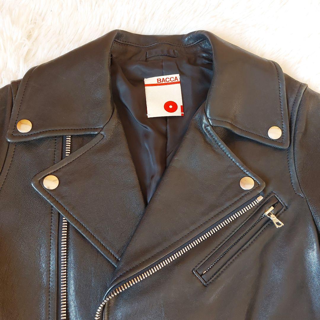 BACCA ラムレザー ダブルライダースジャケット クロップド丈 ブラック