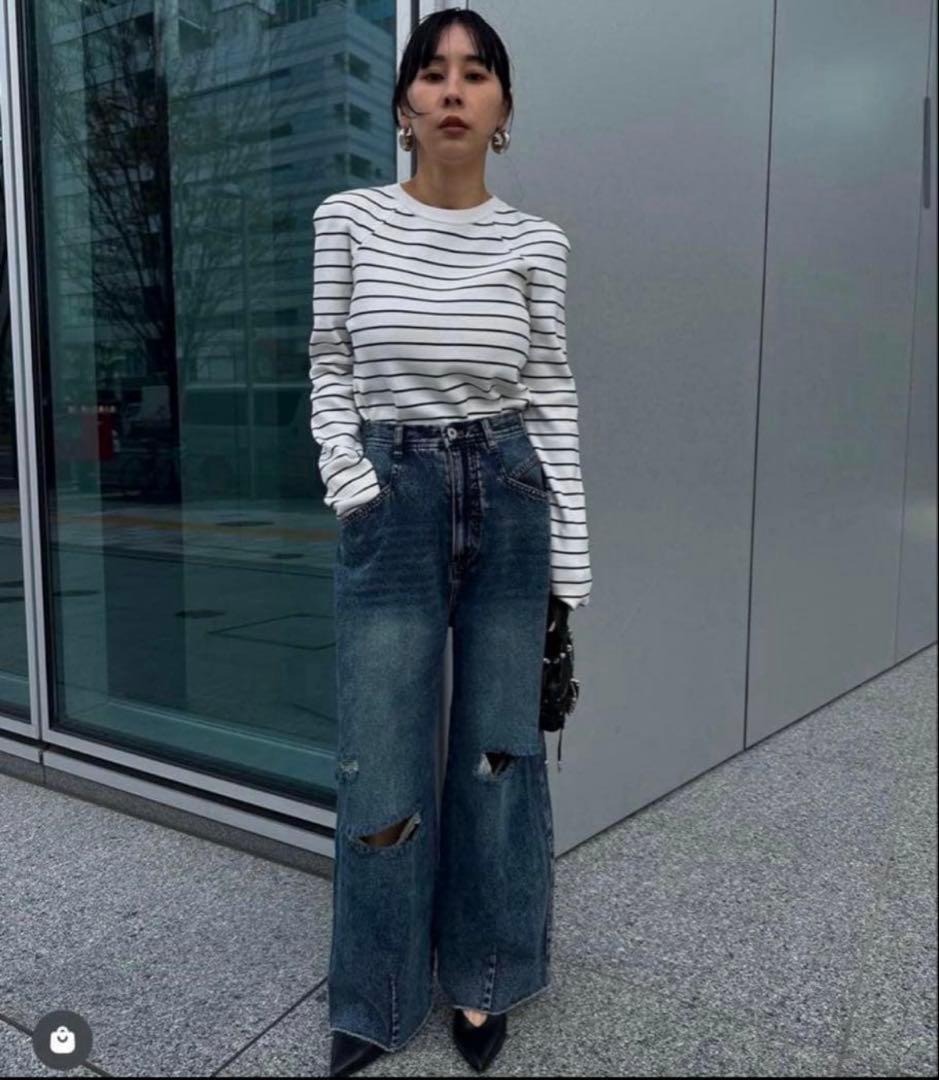 美品★ HEART PATCH DAMAGE DENIM PANTS