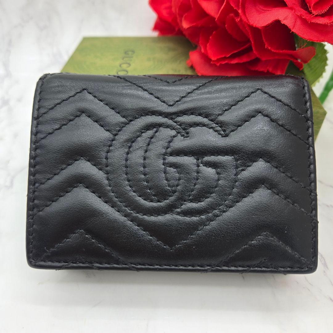 【美品】 GUCCI グッチ 折り財布 財布 GG マーモント キルティング 黒