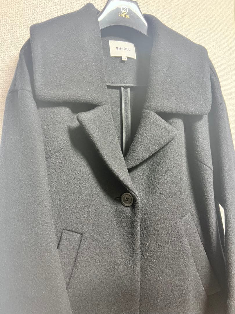 ENFOLD ブラックロングコート ウール混合