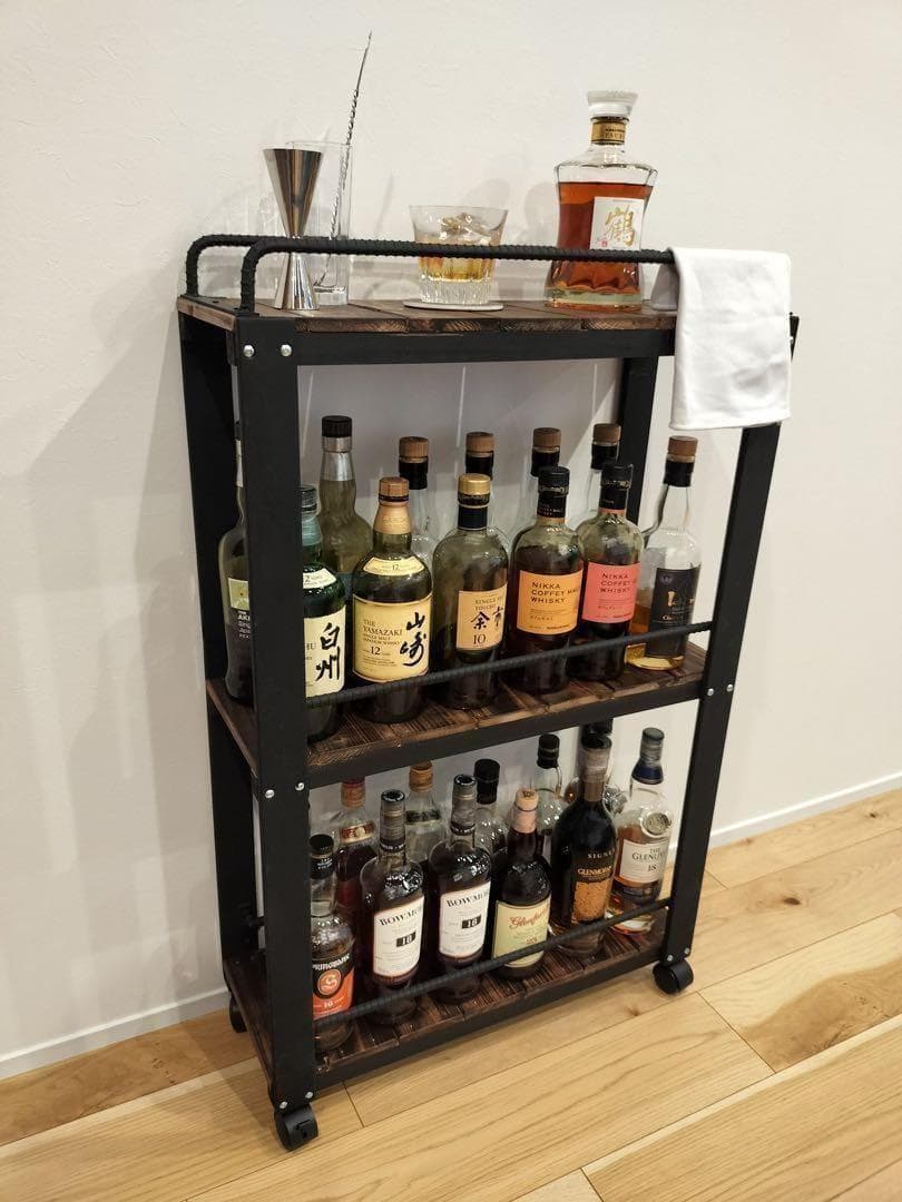 ウイスキーラック　サイドバーワゴンタイプ　男前インテリア　1127
