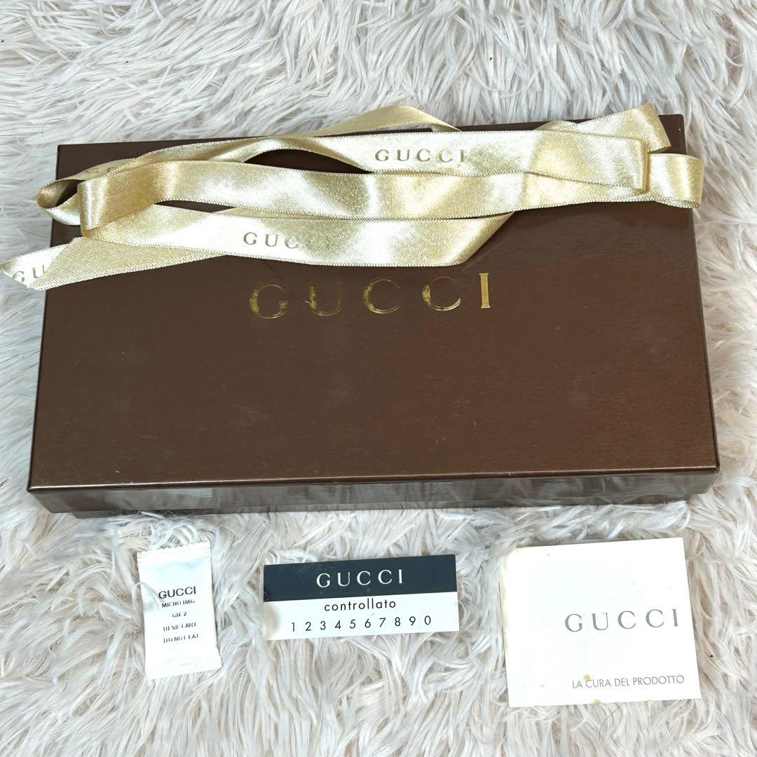 グッチ　マイクロGGシマ　レザー　ラウンドジップ長財布　ブラウン