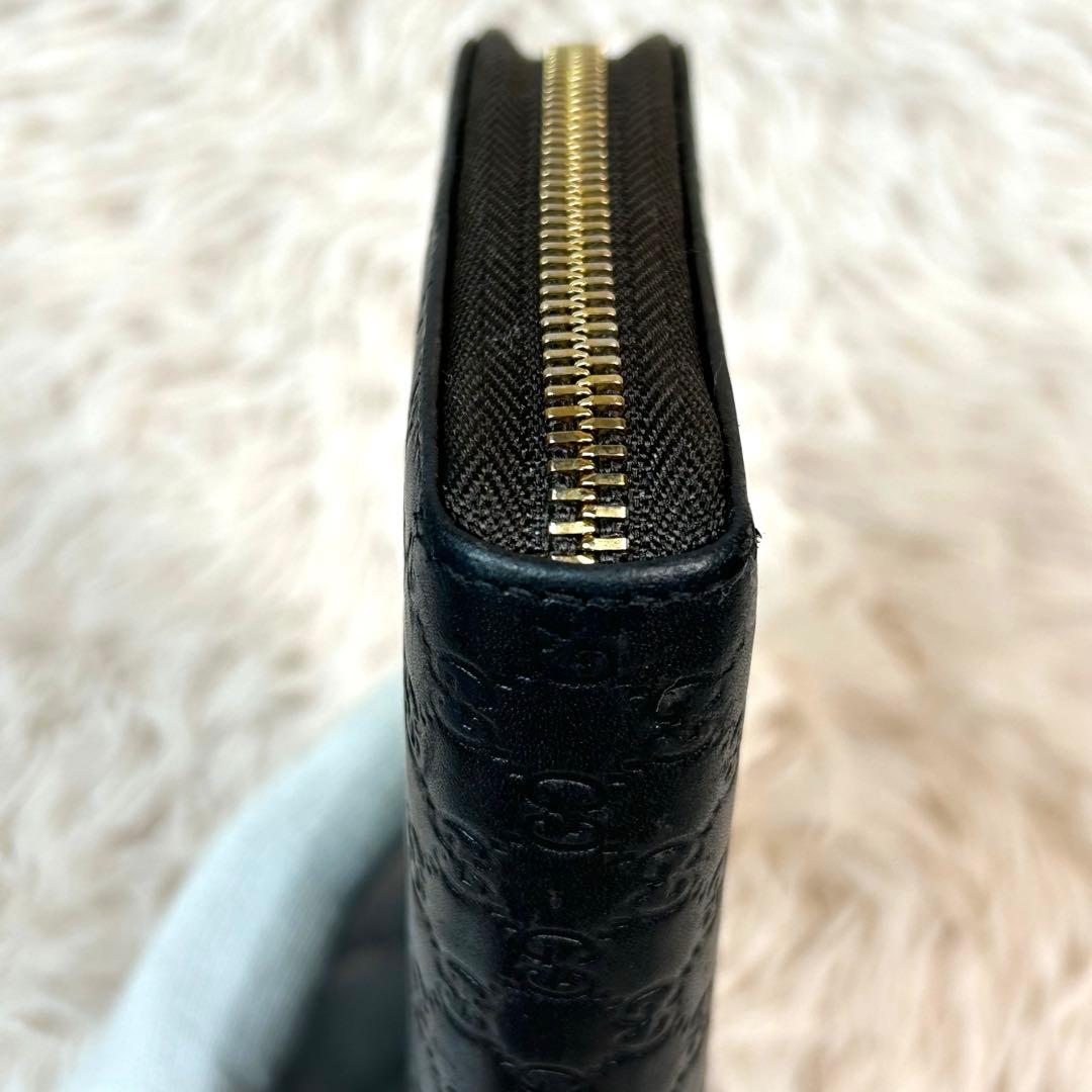 グッチ　マイクロGGシマ　レザー　ラウンドジップ長財布　ブラウン