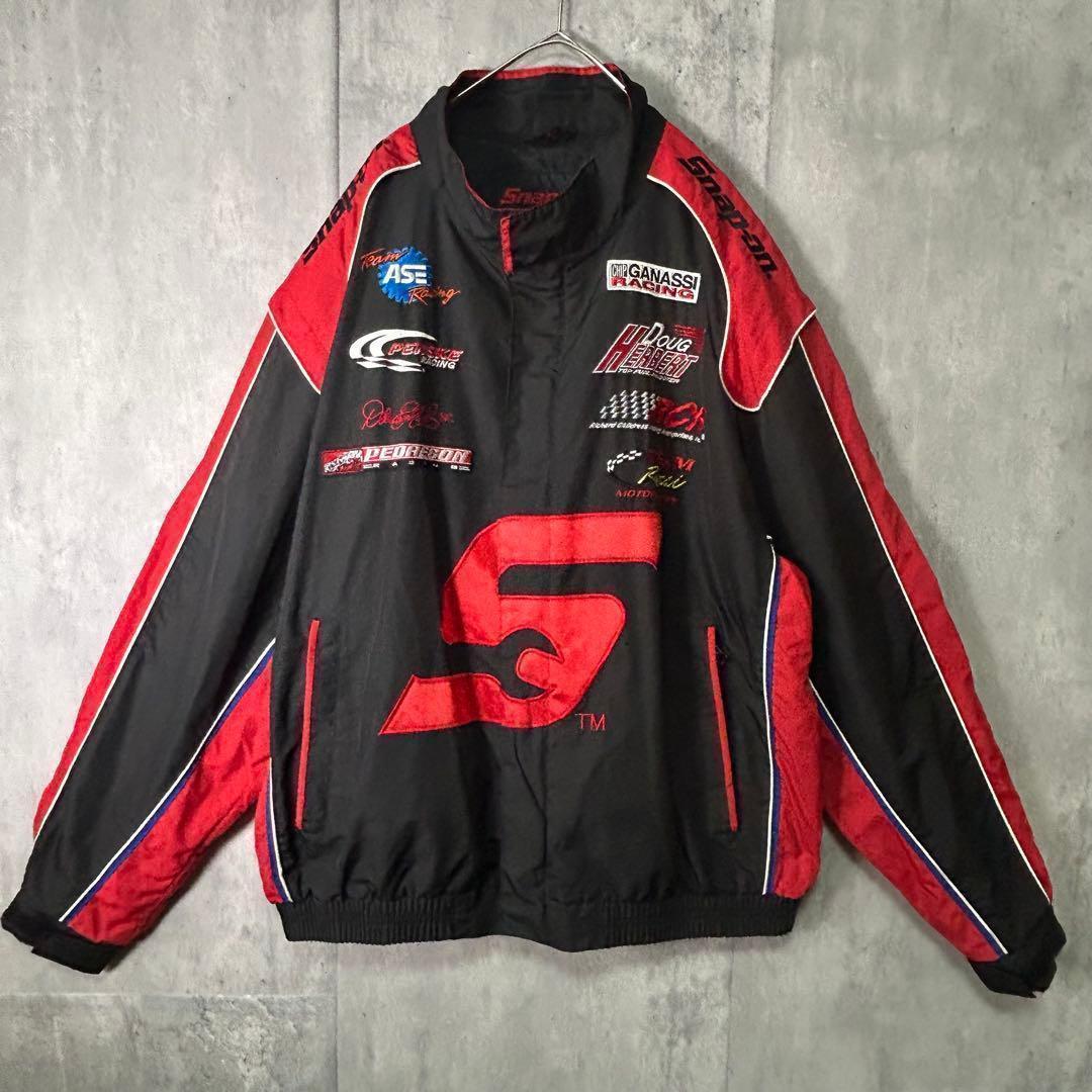 激レア snap on レーシング ブルゾン 刺繍 ジャケット 黒 赤 XL