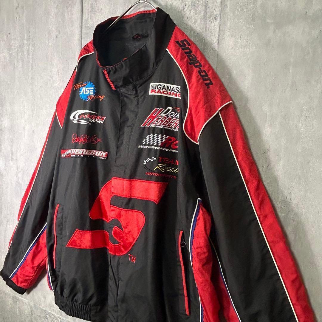 激レア snap on レーシング ブルゾン 刺繍 ジャケット 黒 赤 XL