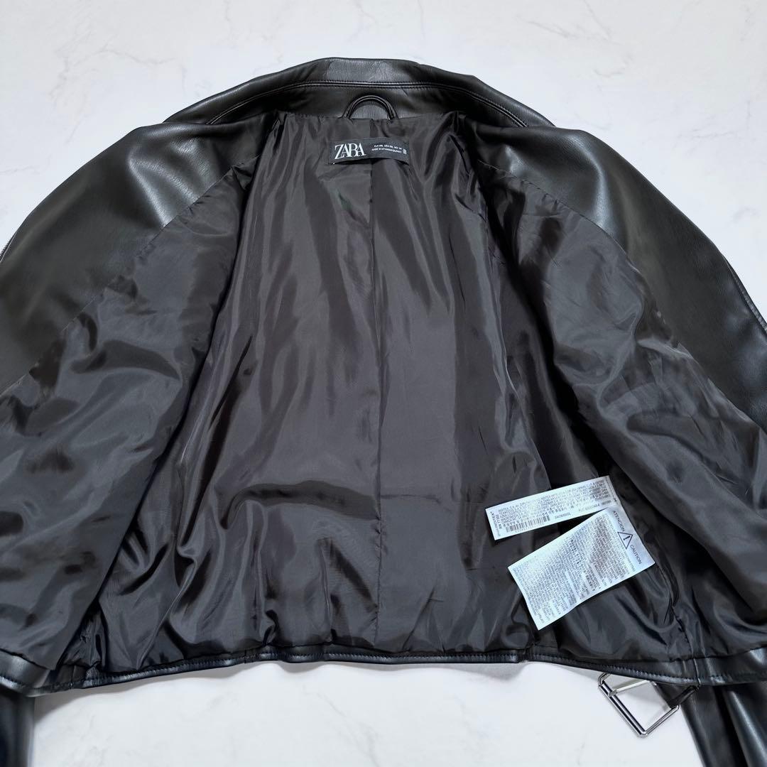未使用級 XXL◎ザラ ダブルライダースジャケット PUレザー クロップド丈 黒