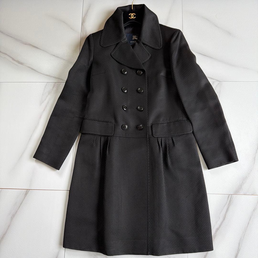 極美品 BURBERRY LONDON ダブル シャドー チェック 黒 コート
