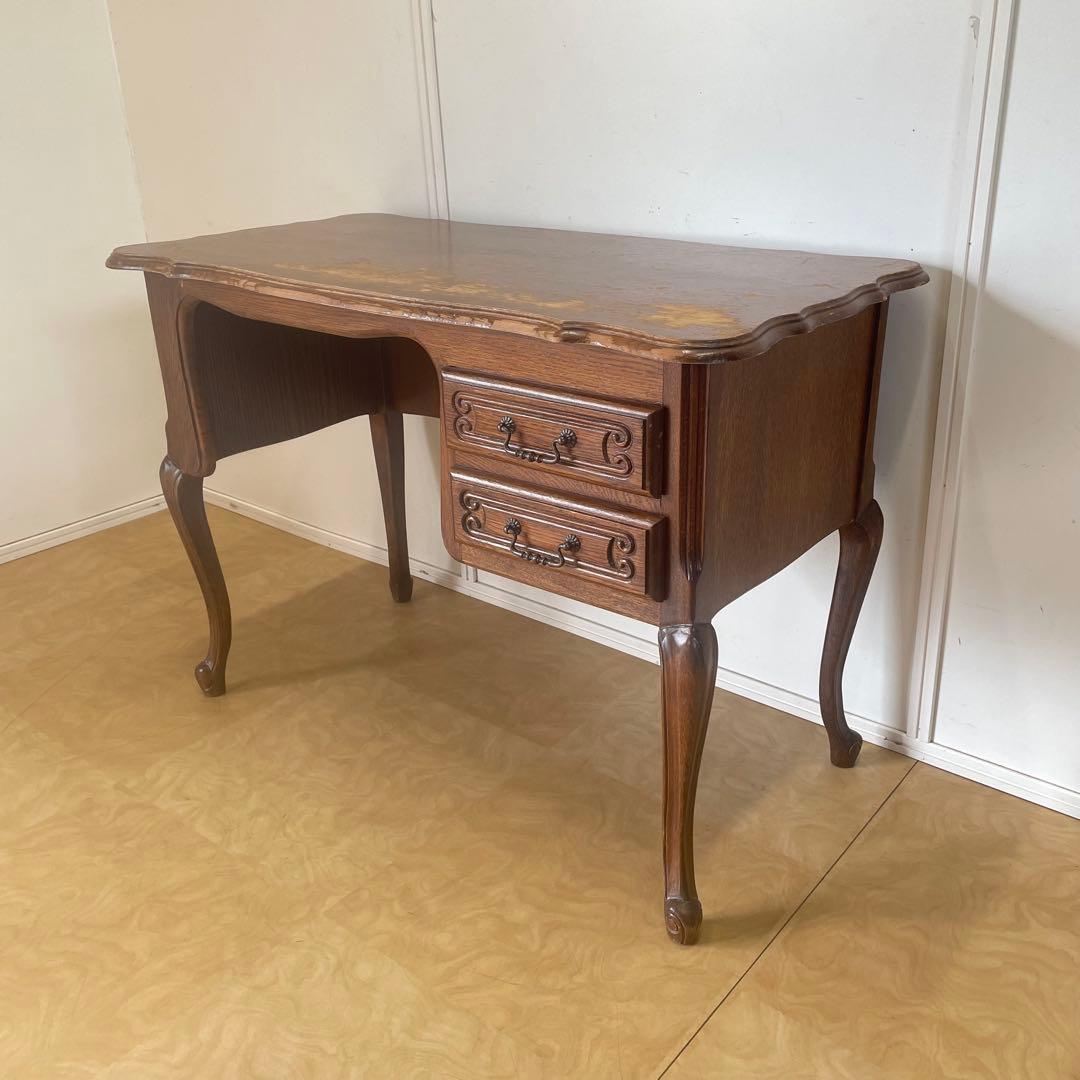 ルーマニア製 オーク材 猫脚 デスク 机 作業台 引き出し アンティーク