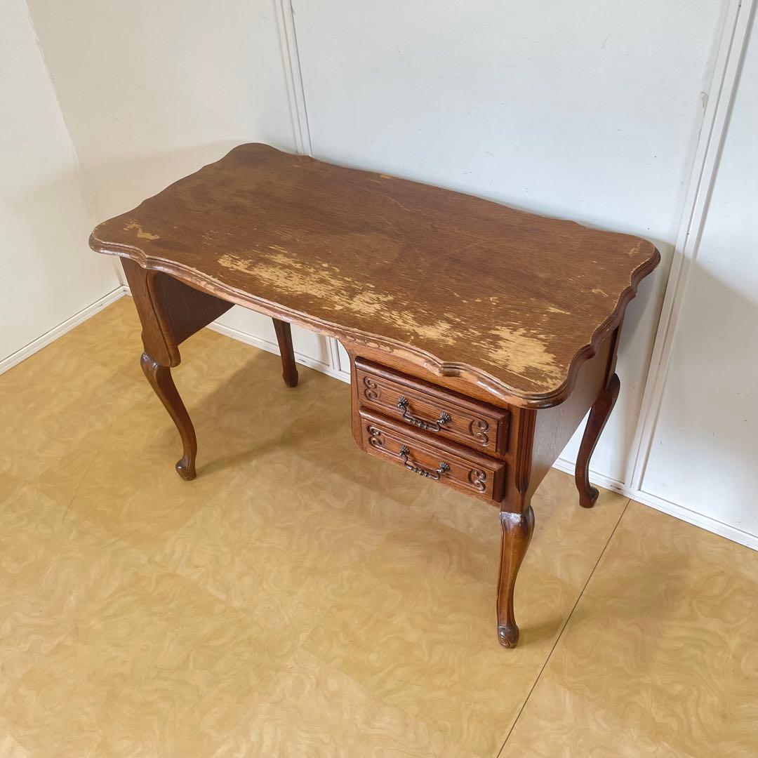 ルーマニア製 オーク材 猫脚 デスク 机 作業台 引き出し アンティーク