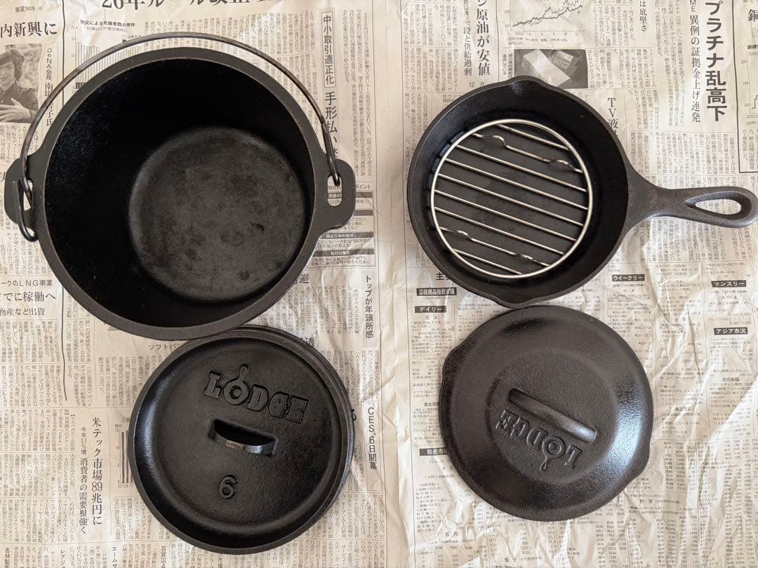 Lodge ロッジ鋳鉄6インチダッチオーブン 、6インチスキレット、底網セット