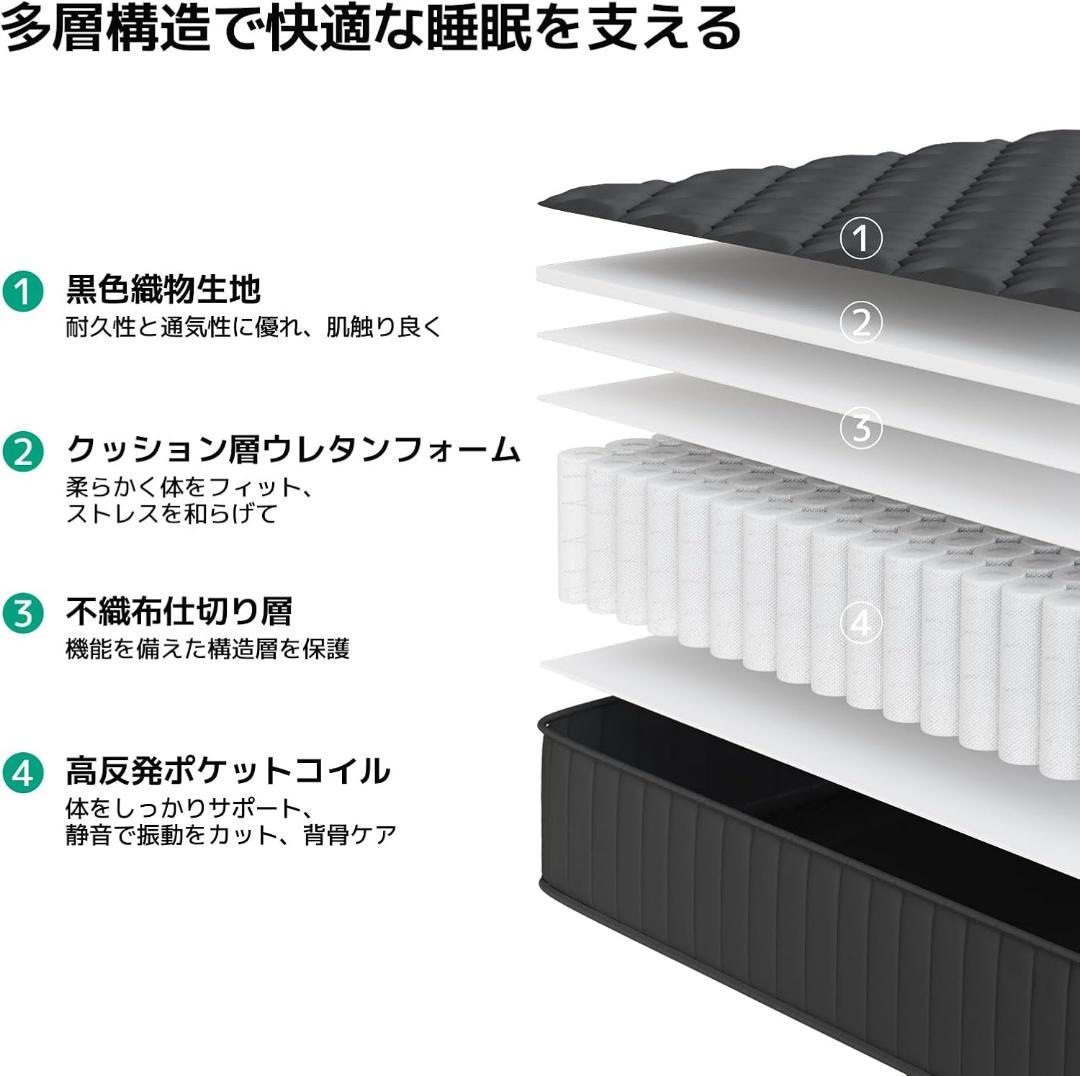 極厚20cm マットレス シングル 硬め コイルマットレス 敷き布団 体圧分散