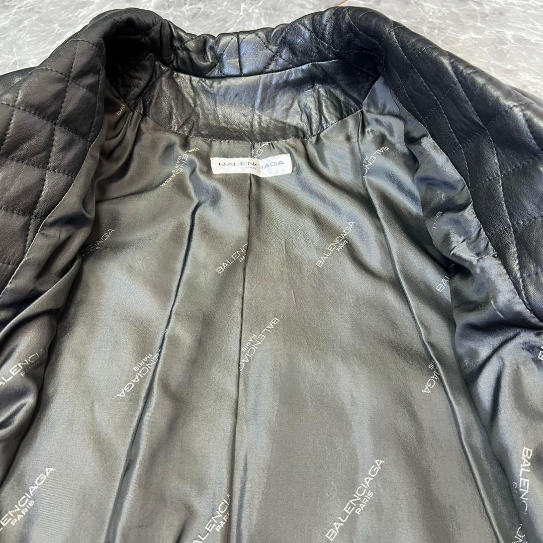 美品♡バレンシアガ　レザー　キルティング　コート　金ボタン　黒