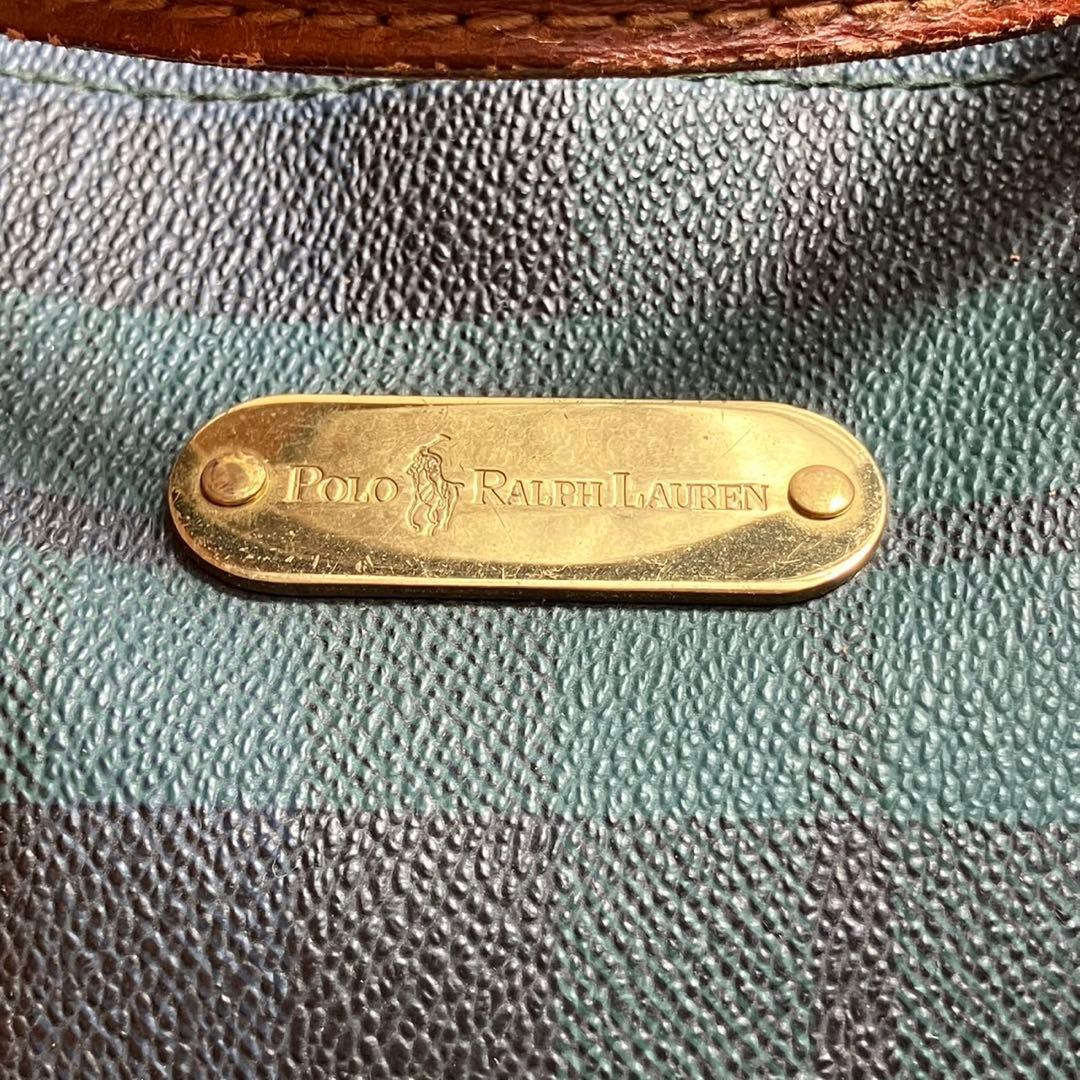 ポロラルフローレン　大容量　ボストンバッグ　チェック　レザー　PVC グリーン