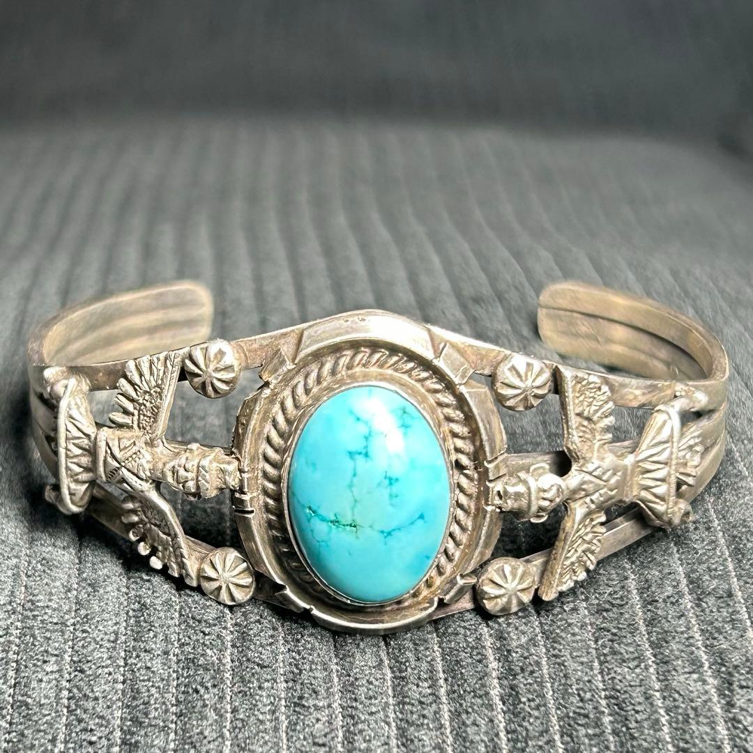 navajo ナバホ　ターコイズ　大粒　バングル　Sterling 刻印　jj