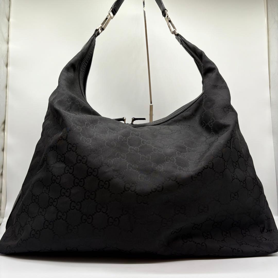 【希少】グッチ ワンショルダー ボストンバッグ 大容量 GG柄 ナイロン 黒
