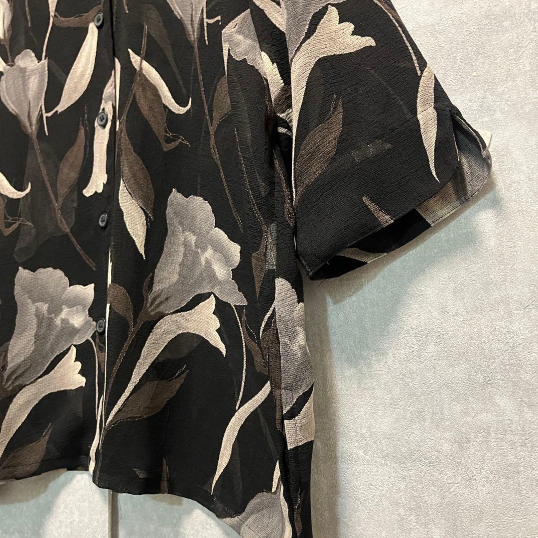専用 黒 花柄 五部袖 透け感 ざらざら レトロ アンティーク ブラウス