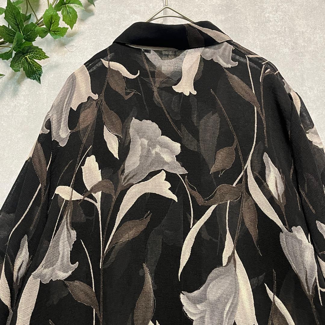 専用 黒 花柄 五部袖 透け感 ざらざら レトロ アンティーク ブラウス
