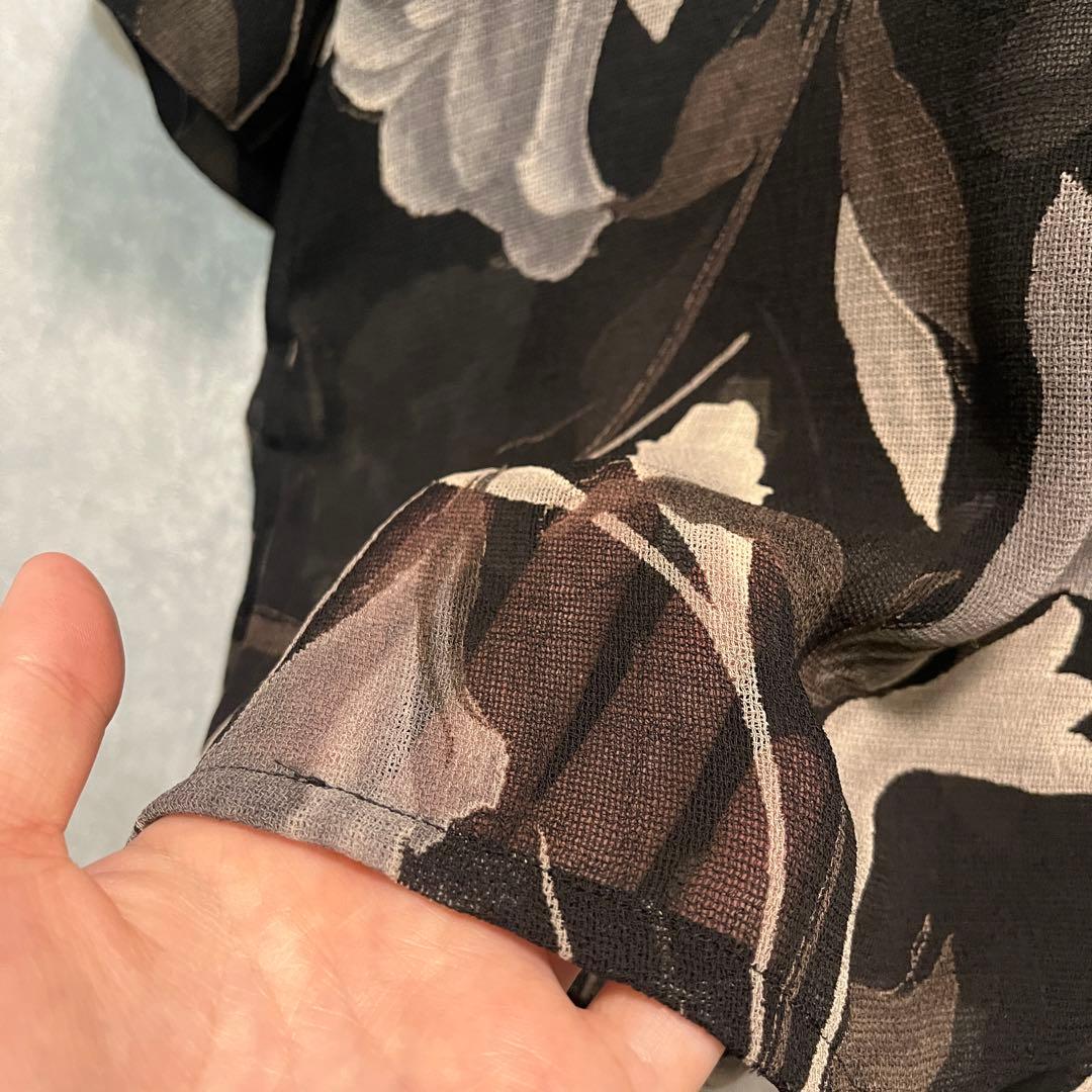 専用 黒 花柄 五部袖 透け感 ざらざら レトロ アンティーク ブラウス