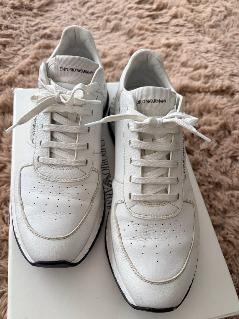 定価3万円 EMPORIO ARMANI レザーパネルレースアップスニーカー白