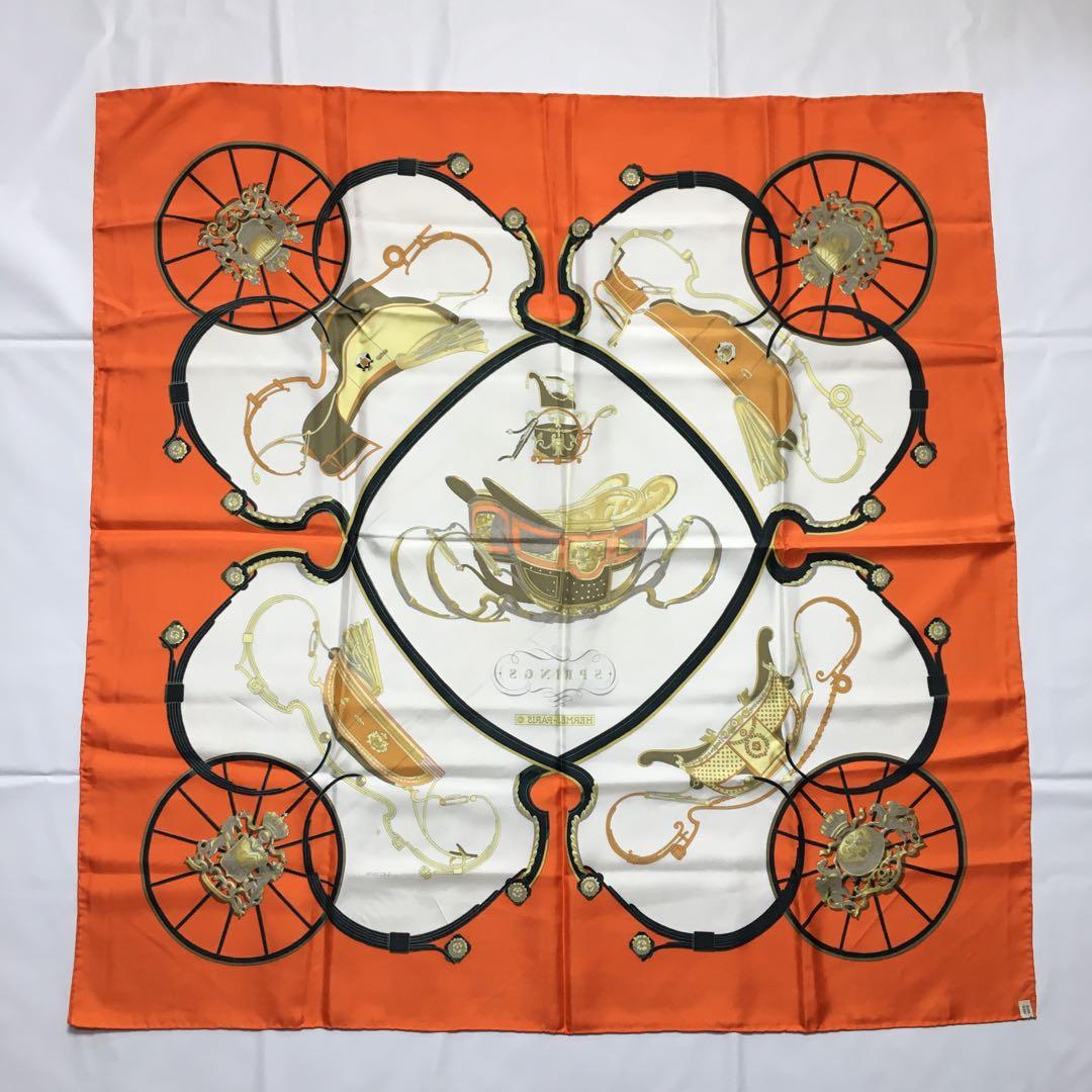 2504-199｜エルメス カレ 90 スカーフ シルク オレンジ