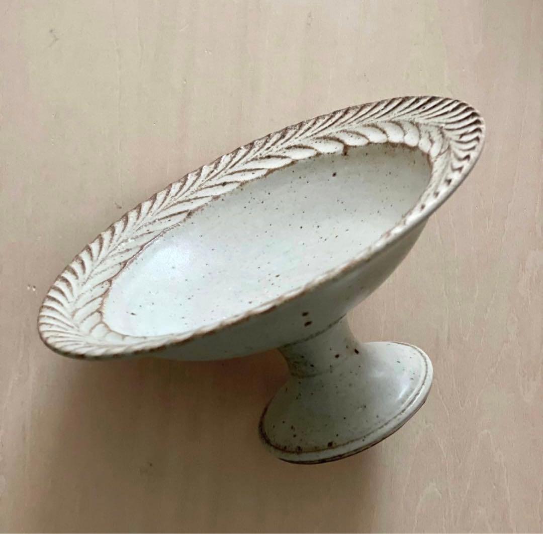 【未使用】松塚裕子 さん レリーフミニコンポート（白）高台皿 デザートカップに