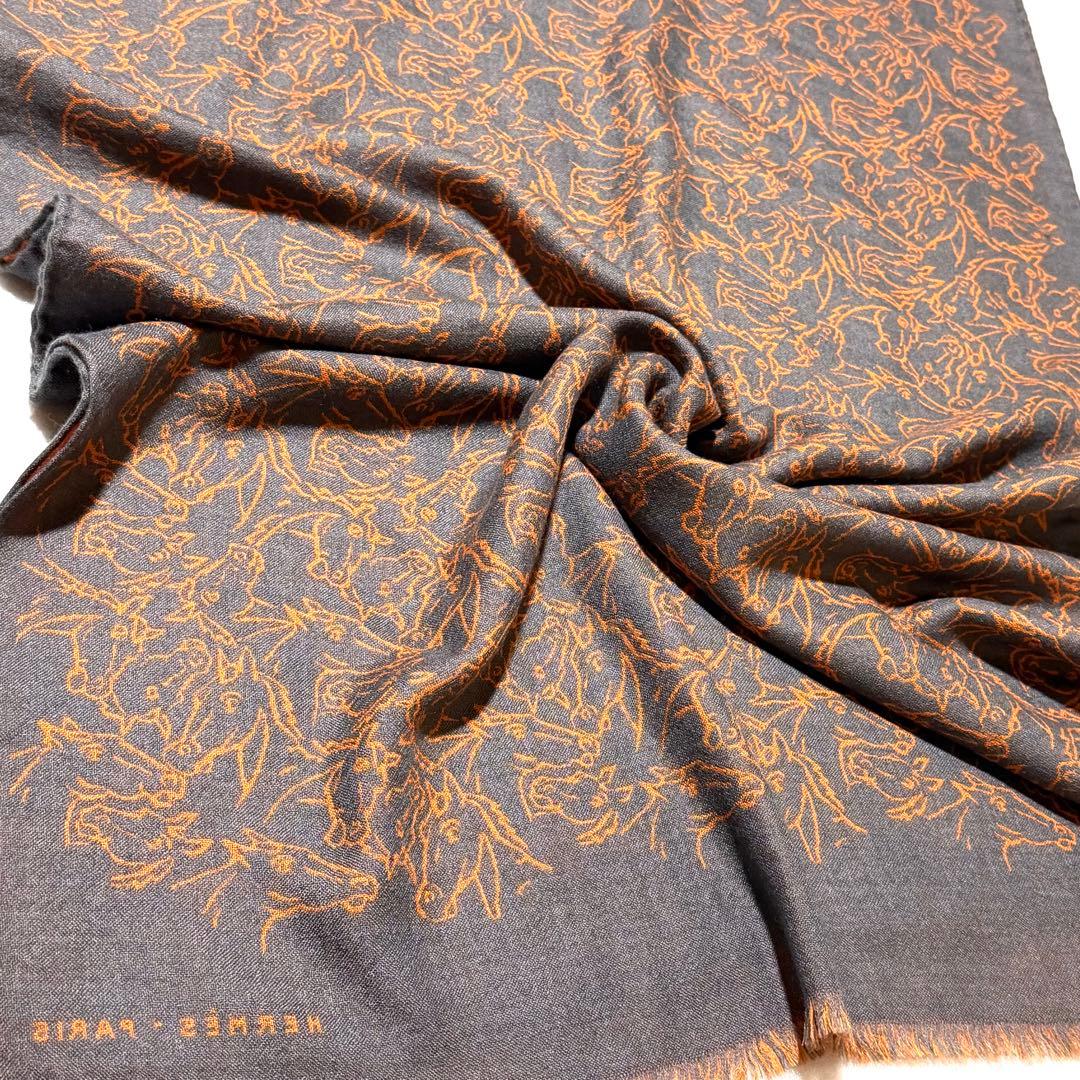 エルメス HERMES ストール　馬柄　リバーシブル　カシミヤ　シルク