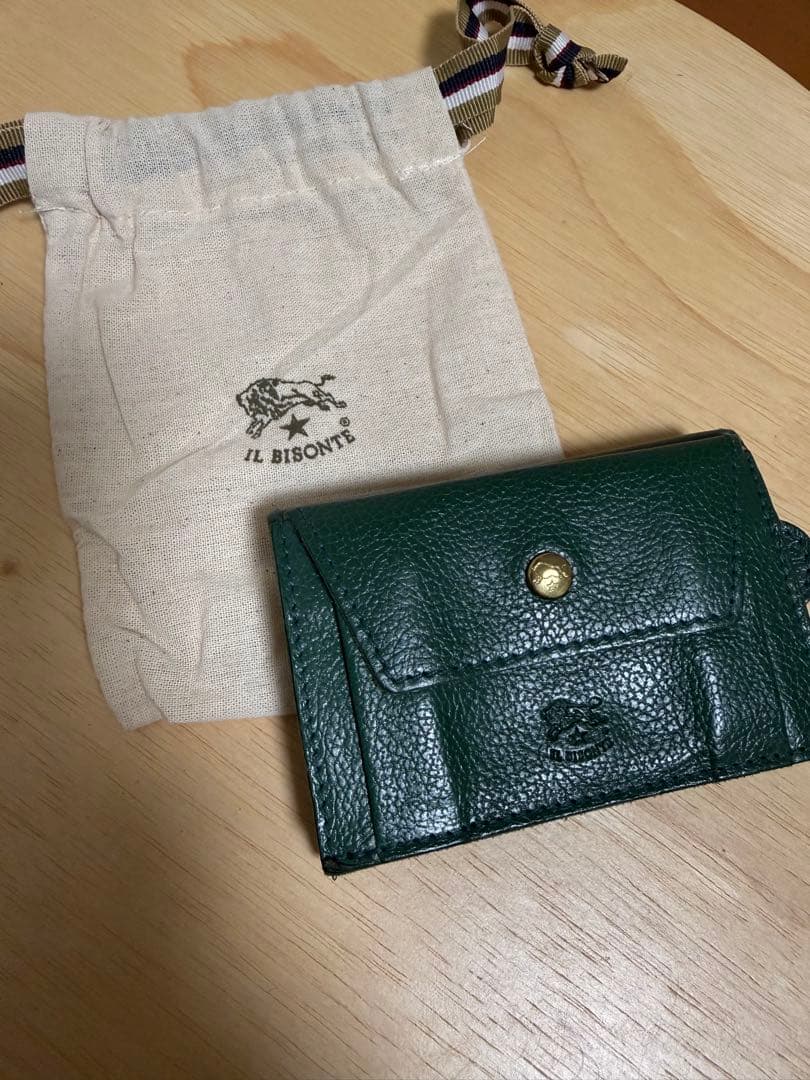 IL BISONTE グリーン 三つ折り財布 保存袋付き