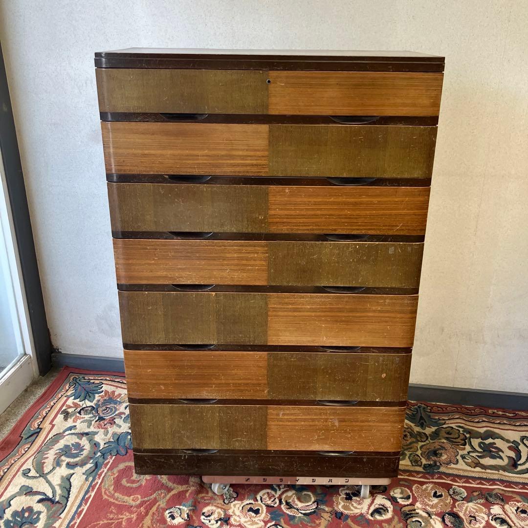 昭和レトロ 寄木細工 木製チェスト 7段タンス 箪笥 古家具 ビンテージ