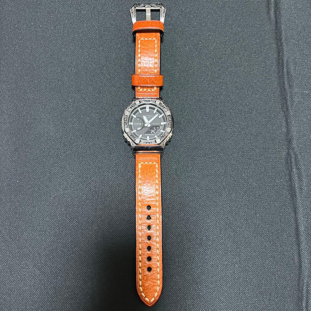 gshock カスタム　レザーベルト　エンボス加工　ジーショック　GA-2100
