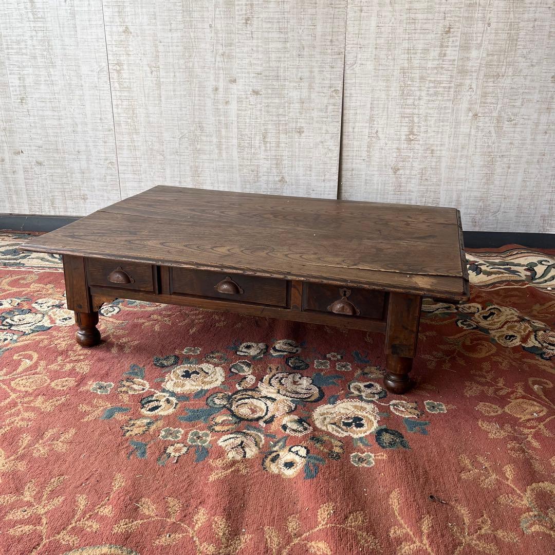 【アンティーク】木製 文机 コーヒーテーブル 引出し 昭和レトロ 古家具 書斎机