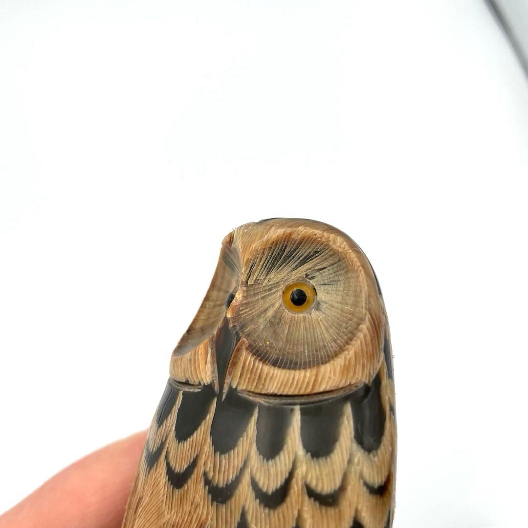 フクロウの水牛角彫刻置物