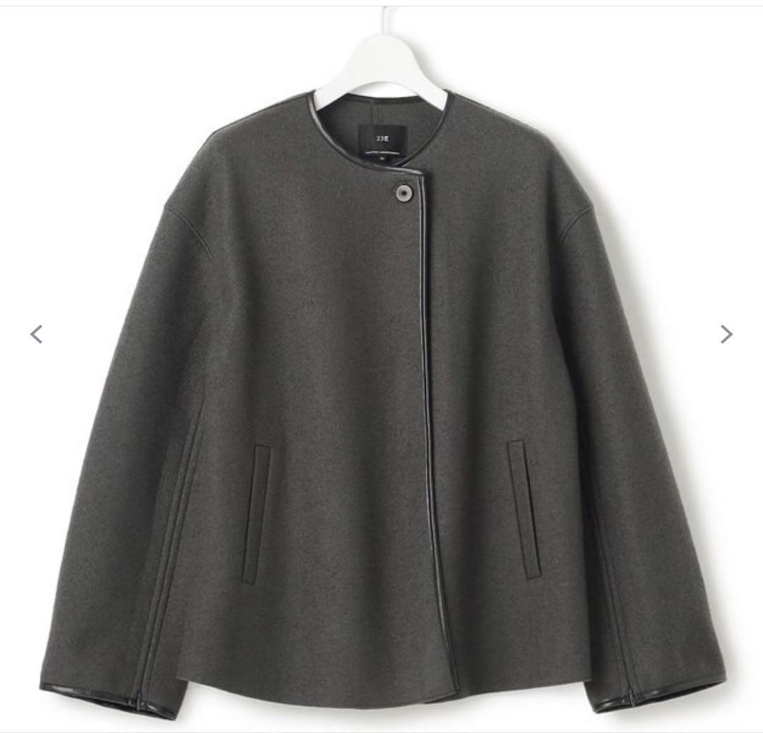 美品 23区L ノーカラー アウター 44 コート