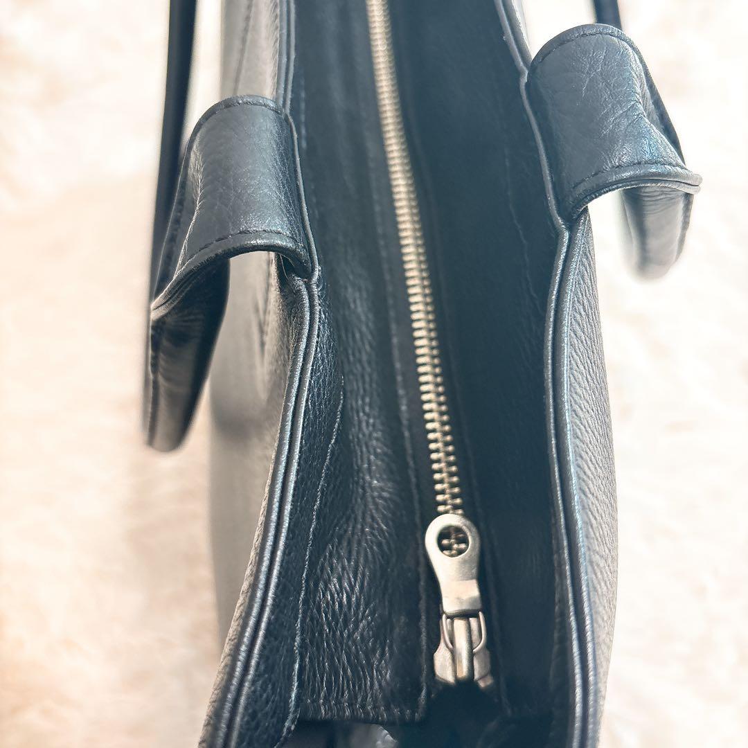 SHIPS 黒 レザー トートバッグ A4収納 シップス 本革 ビジネスバック