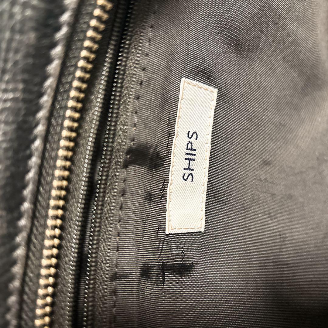 SHIPS 黒 レザー トートバッグ A4収納 シップス 本革 ビジネスバック