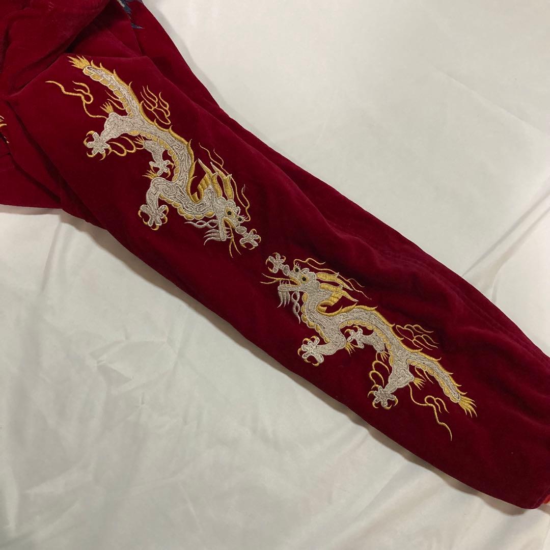 High Spirits 龍 虎 腕刺繍 別珍　スカジャン　L ベロア　赤