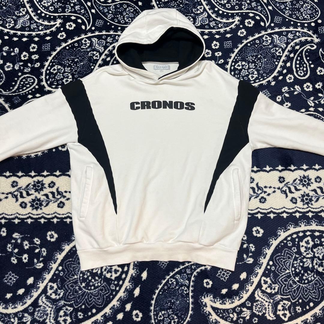 CRONOS フード付きパーカー M ホワイト/ブラック