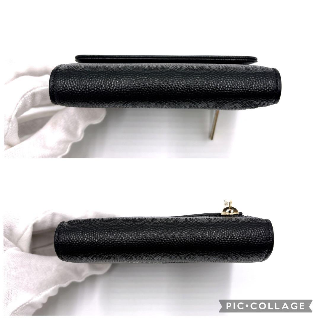 希少✨CHANEL シャネル ステッチ ココマーク キャビアスキン 三つ折り財布