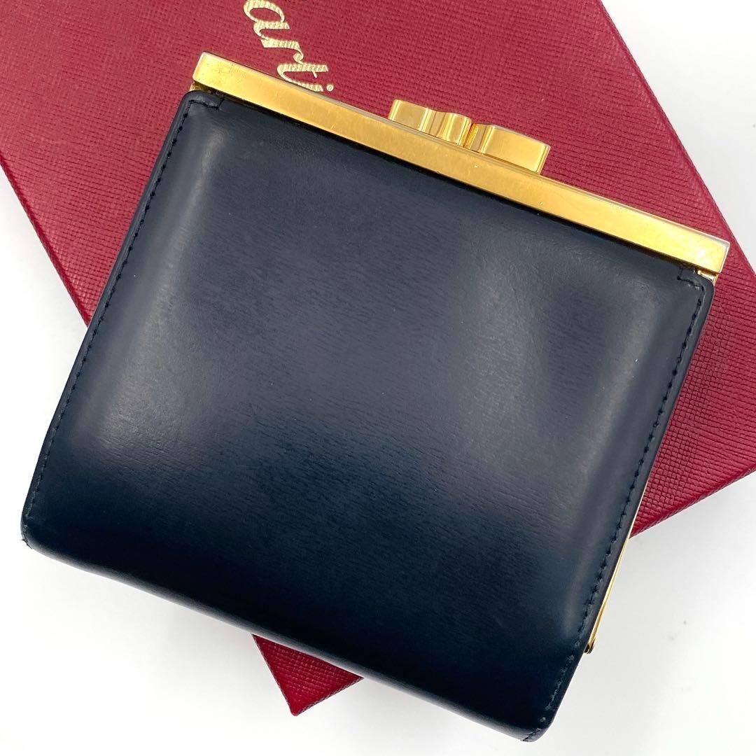 Cartier カルティエ サファイア ライン がま口 三つ折り財布 ネイビー