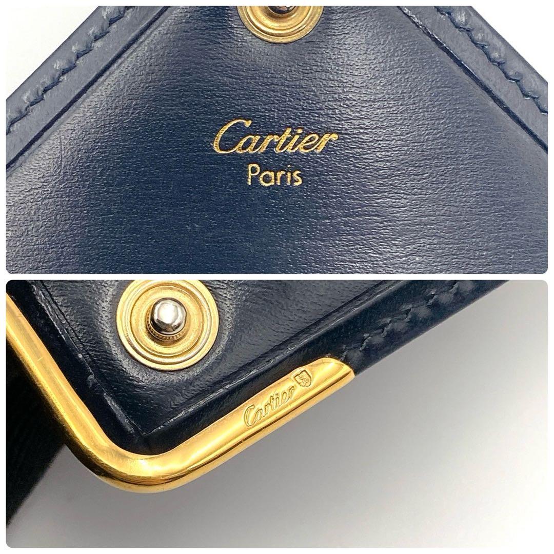 Cartier カルティエ サファイア ライン がま口 三つ折り財布 ネイビー