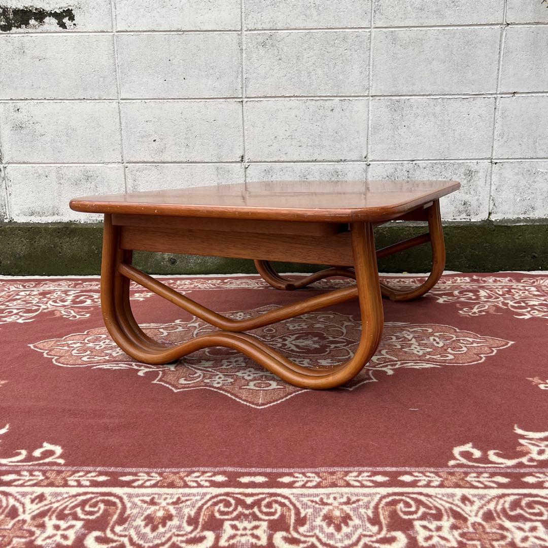 古家具ビンテージ品◾️サカベ 籐ラタン脚×木製天板 ローテーブル センターテーブル