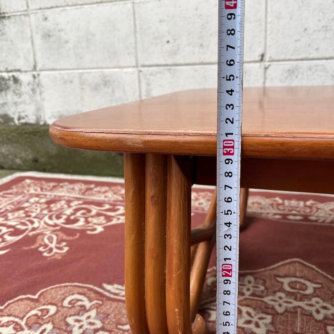 古家具ビンテージ品◾️サカベ 籐ラタン脚×木製天板 ローテーブル センターテーブル